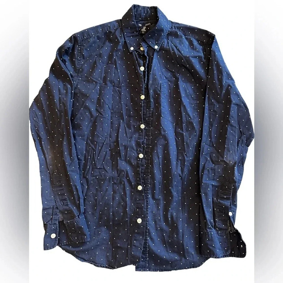 Gap Standard Fit Collared Navy Blue Poka Dot Button Down Dress Shirt Size XS - Picture 1 of 5